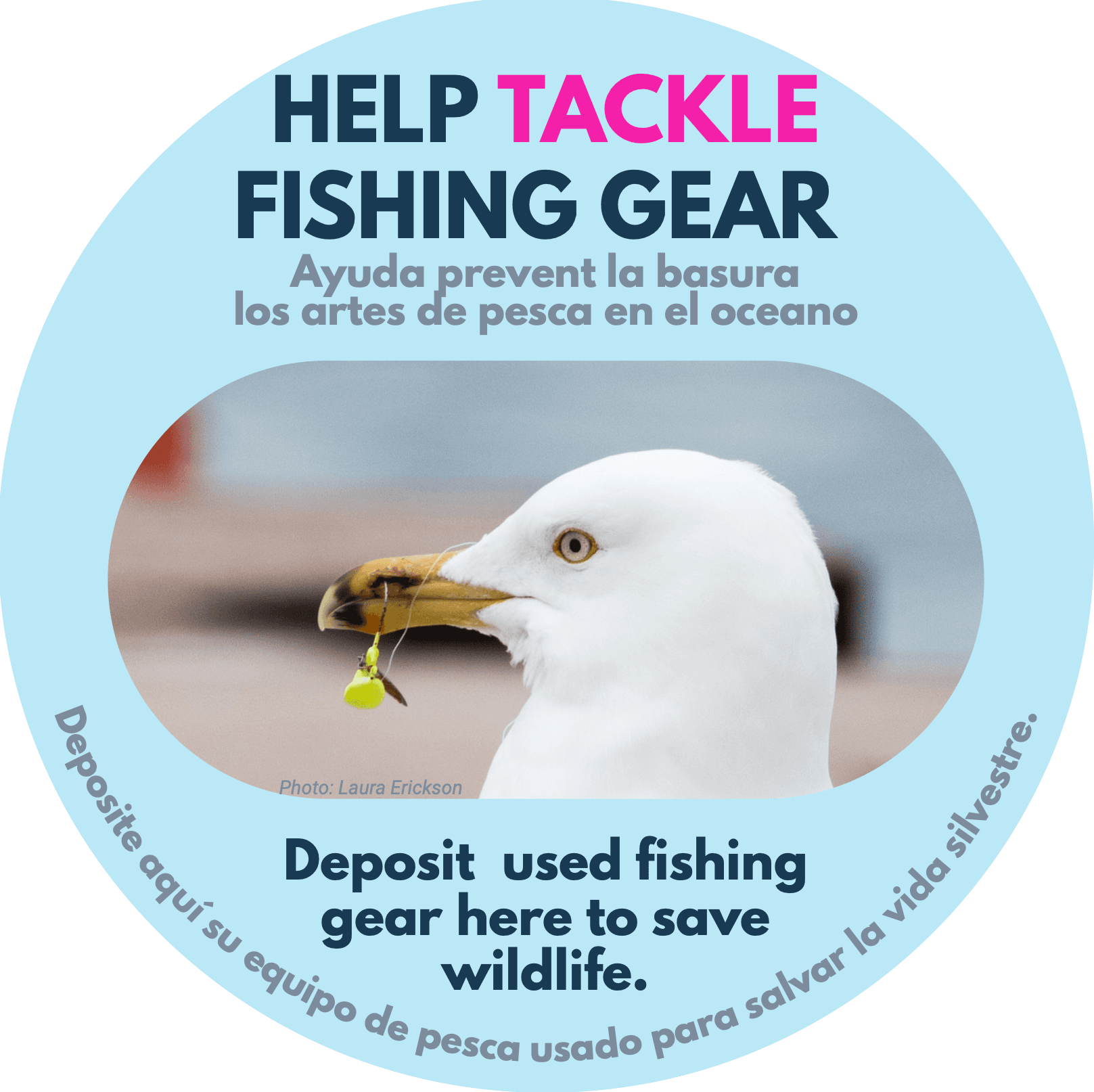 "Help Tackle Fishing Gear" garbage lid sticker
