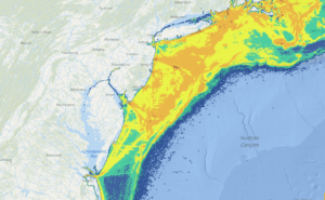 map of where commercial fishing vessels fish from the Mid-Atlantic Ocean Data Portal