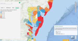 map of where summer peak employment occurs in the Mid-Atlantic from the Mid-Atlantic Ocean Data Portal